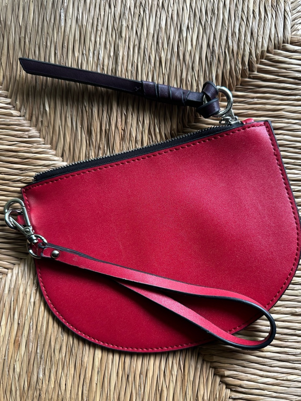 Red Leather Wristlet Clutch with Detachable Strap